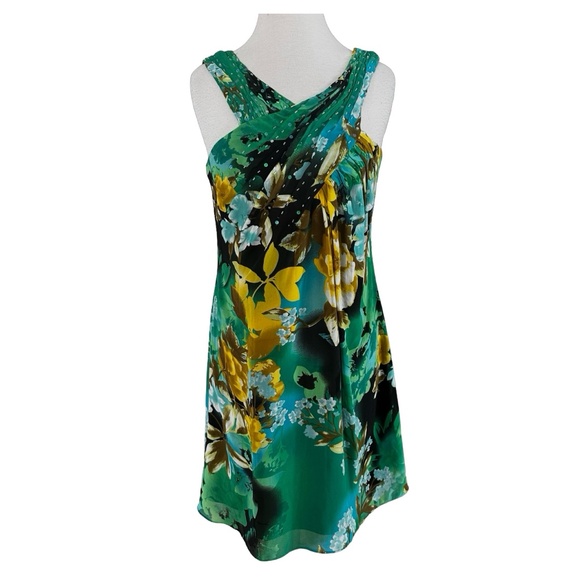 ROBBIE BEE Signature Women’s Sleeveless Dress Size 6 Floral Beaded Pleated Bust - Picture 1 of 8